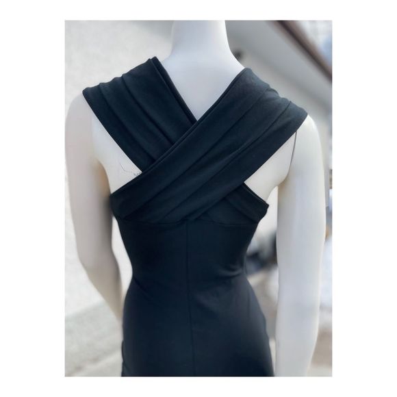90s Lagenes Black Bodycon Wiggle Dress Sz 14 Crisscross Sleeveless Party Bandage - Picture 5 of 12